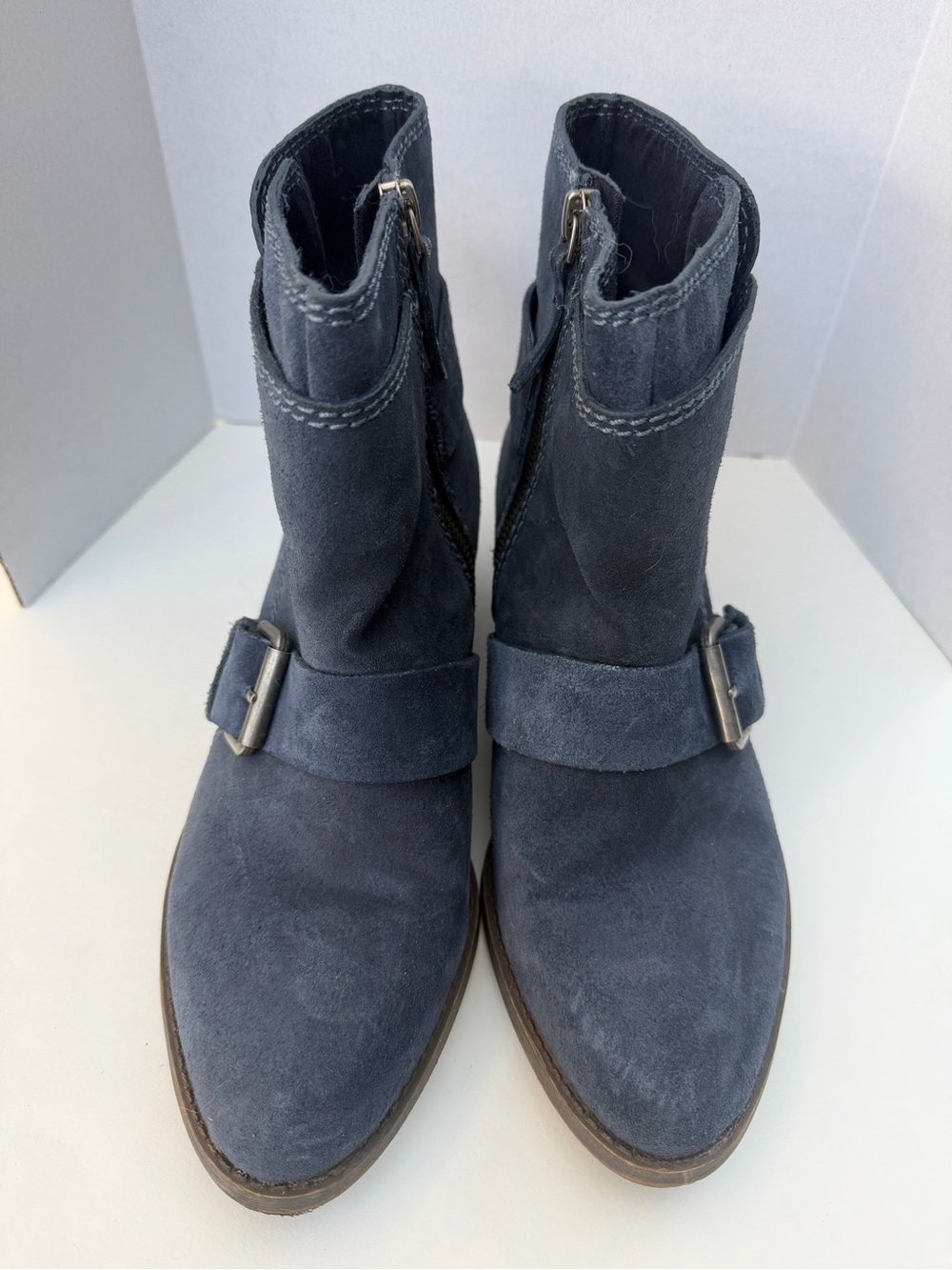 Nine West Navy Suede Ankle Booties with Buckle
